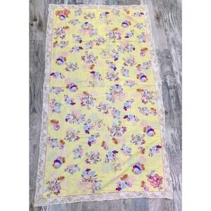 Yellow Floral Tablecloth Vintage 71 X 40 Retro Kitchen Border Embroidered Spring